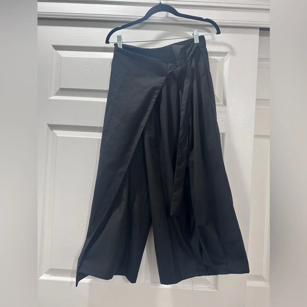 Black Wide-Leg Pants with skirt wrap in front - Picture 1 of 4